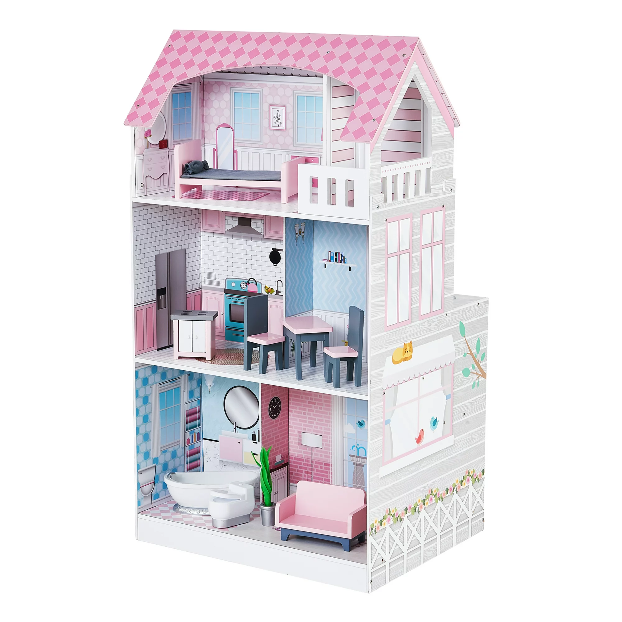 Teamson Kids Wonderland Ariel 2 in 1 Doll House and Play Kitchen. Pink/Grey