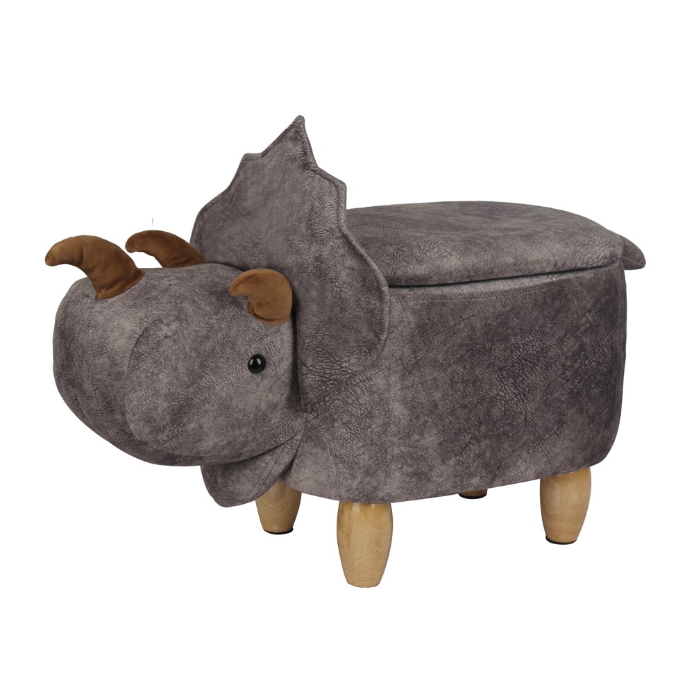 GIA Design Group Soft Plush Kids Animal Ottoman Stool with Storage. Cera Triceratops Dinosaur