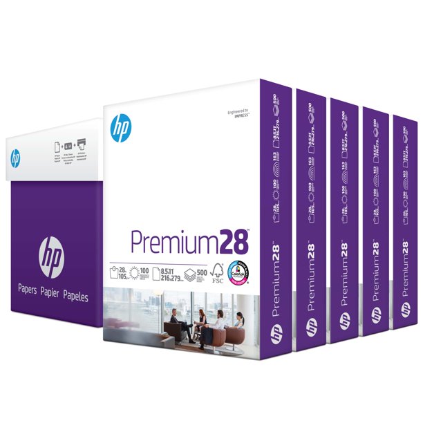 HP Printer Paper - Premium. 28 lb.. 8.5″ x 11″. 2500 Sheets. 5 Ream