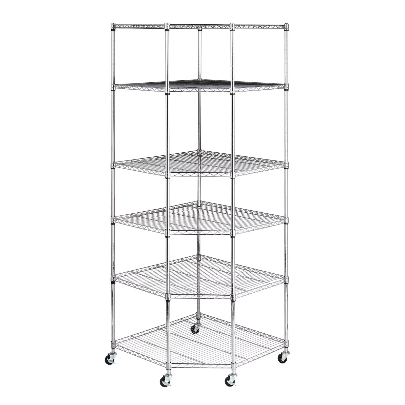 Zimtown 6-Tire Heavy Duty Wire Garage Storage Rack. Steel Corner Shelving with Wheels. Silver