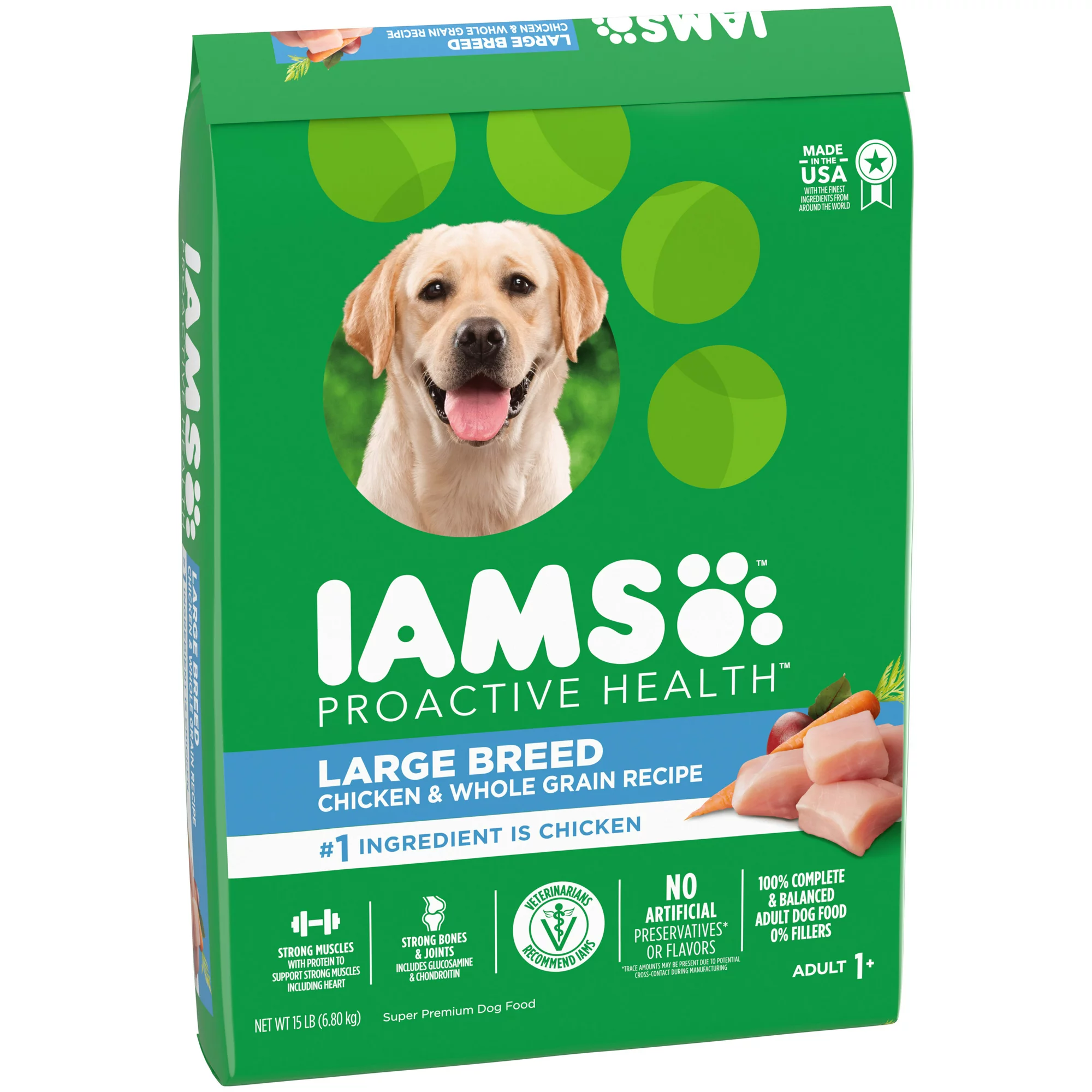 Iams High Protein with Real Chicken Dry Dog Food for Large Breed Adult Dog. 15 lb. Bag