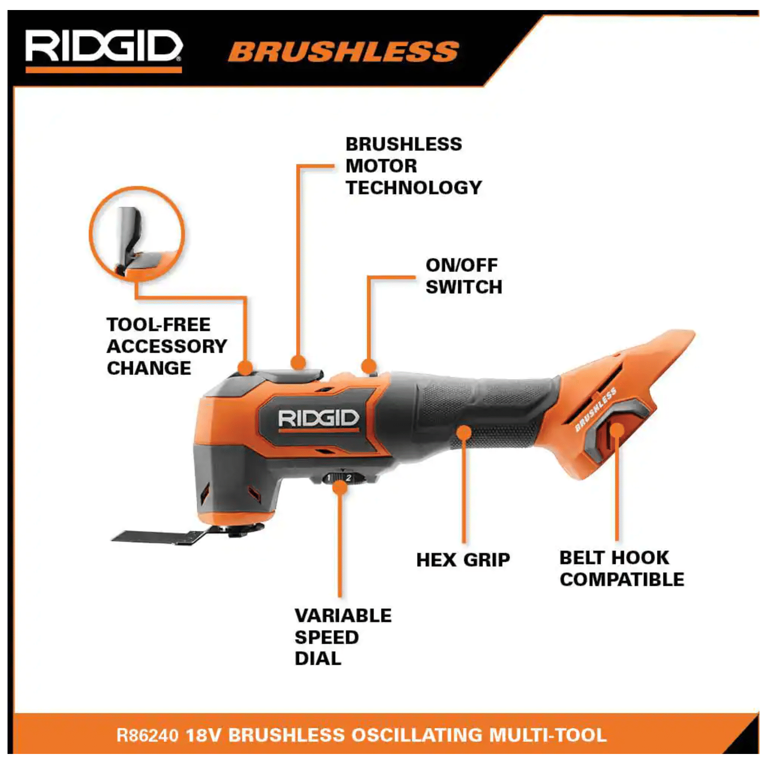 Ridgid 18V Brushless Cordless 2-Tool Combo Kit with Reciprocating Saw & Multi-Tool. Tools Only (R960261SB2N)