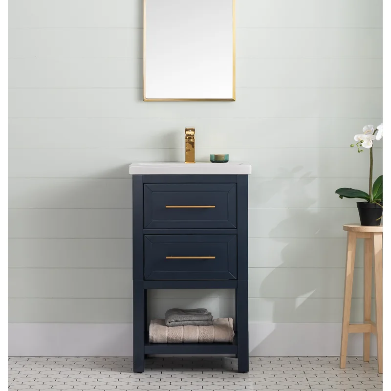 Breakwater Bay Timko 20” Free-standing Single Bathroom Vanity with Ceramic Vanity Top. Blue