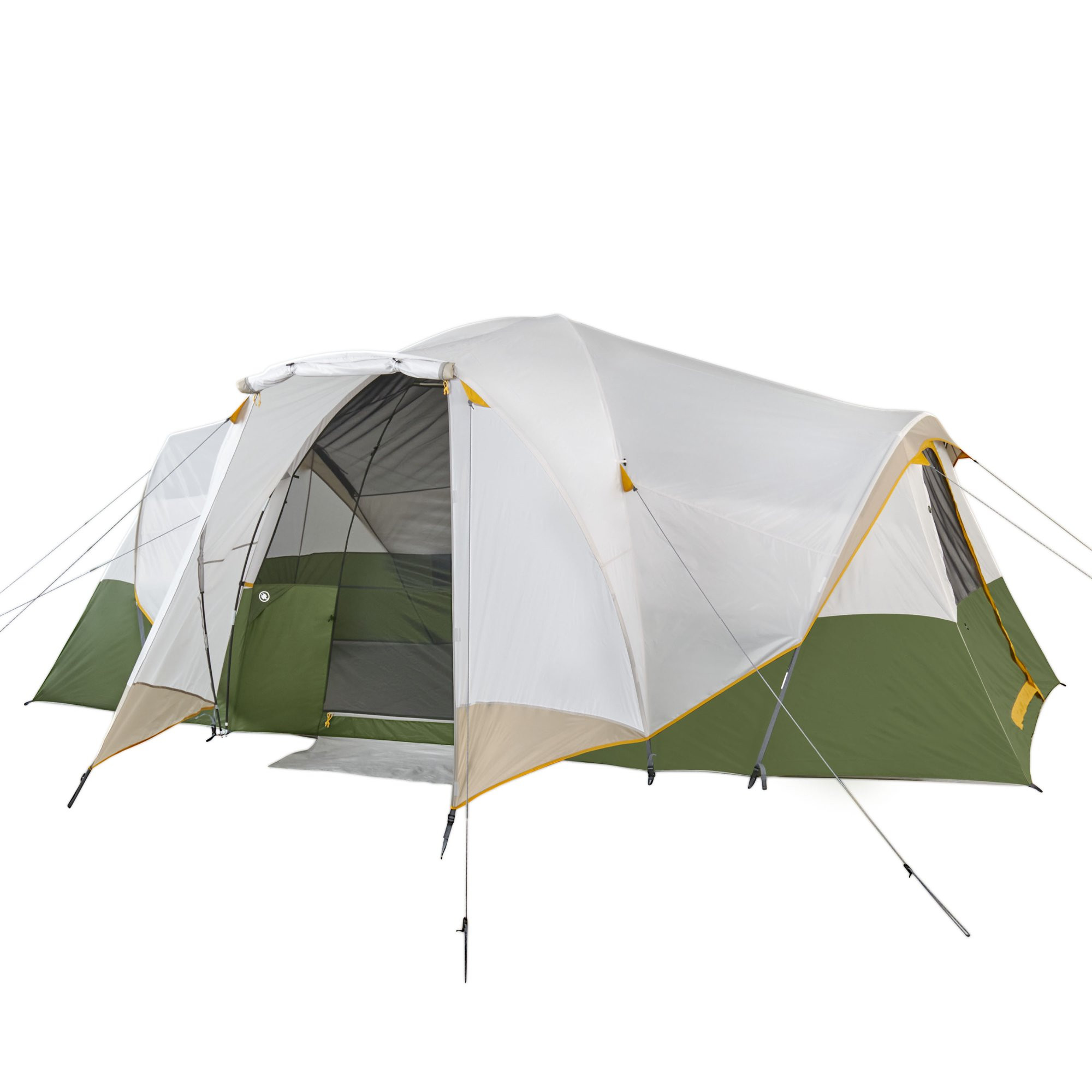 Slumberjack Riverbend 10-Person. 3-Room. Hybrid Dome Tent with Full Fly. Off-White/ Green