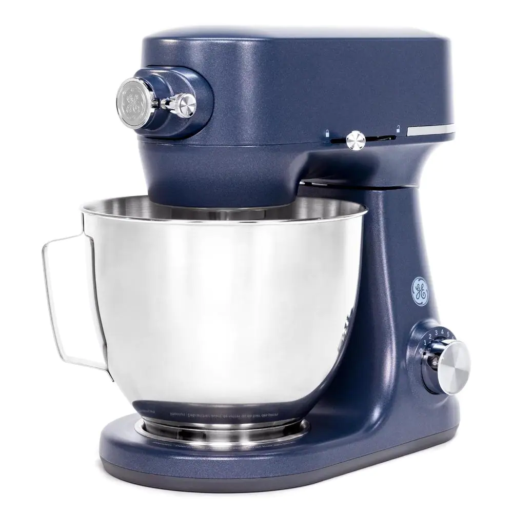GE 5.3 Qt. 7-Speed Sapphire Blue Stand Mixer with Coated Flat Beater. Coated Dough Hook. Wire Whisk. and Pouring Shield