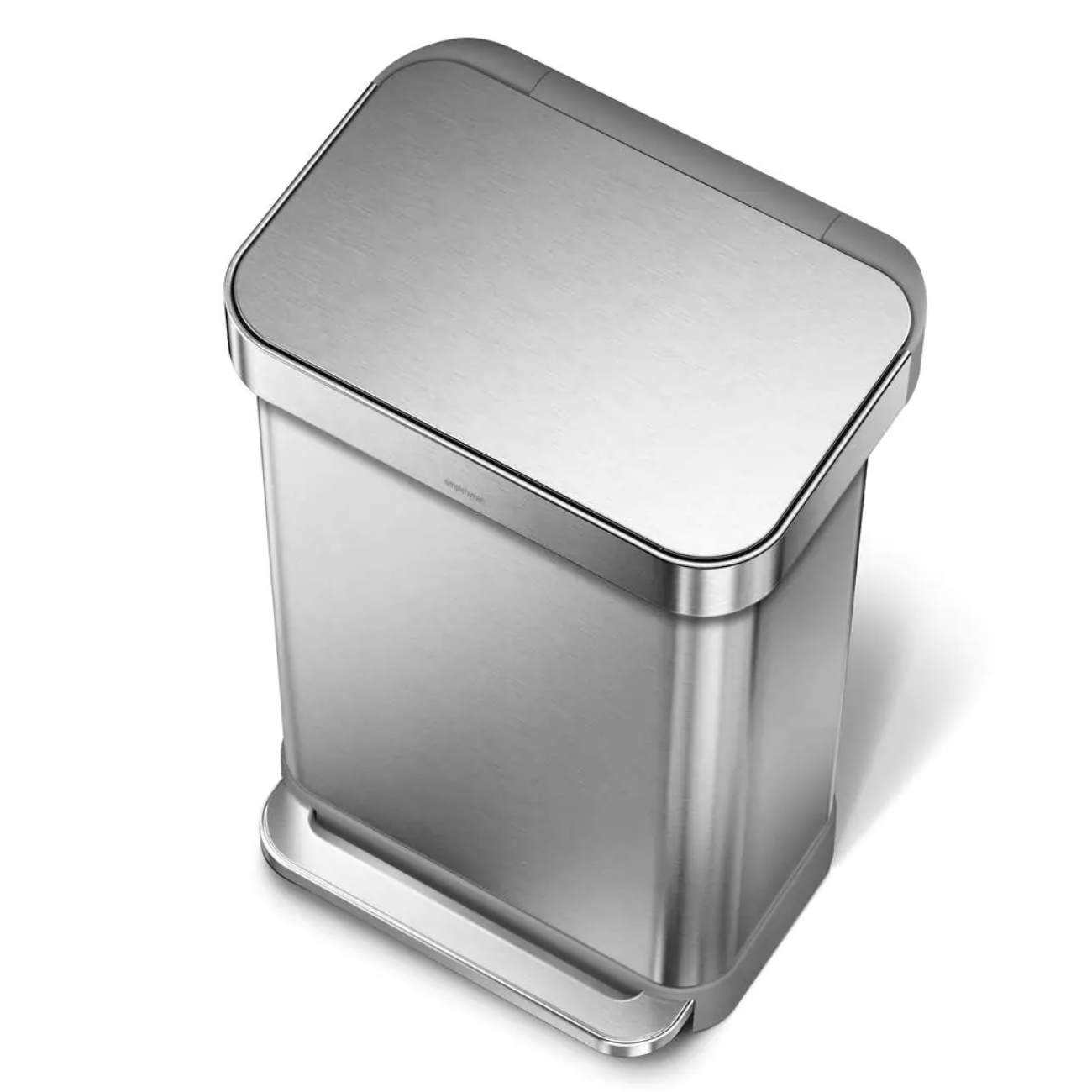 simplehuman 45-Liter Nano-Silver Clear Coat Brushed Stainless Steel Rectangular Liner Rim Step-On Trash Can