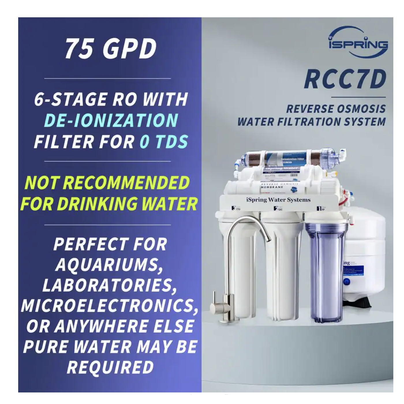 iSpring 6-Stage 75GPD Under sink Reverse Osmosis Water Filter System with De-Ionization Filter for 0 TDS