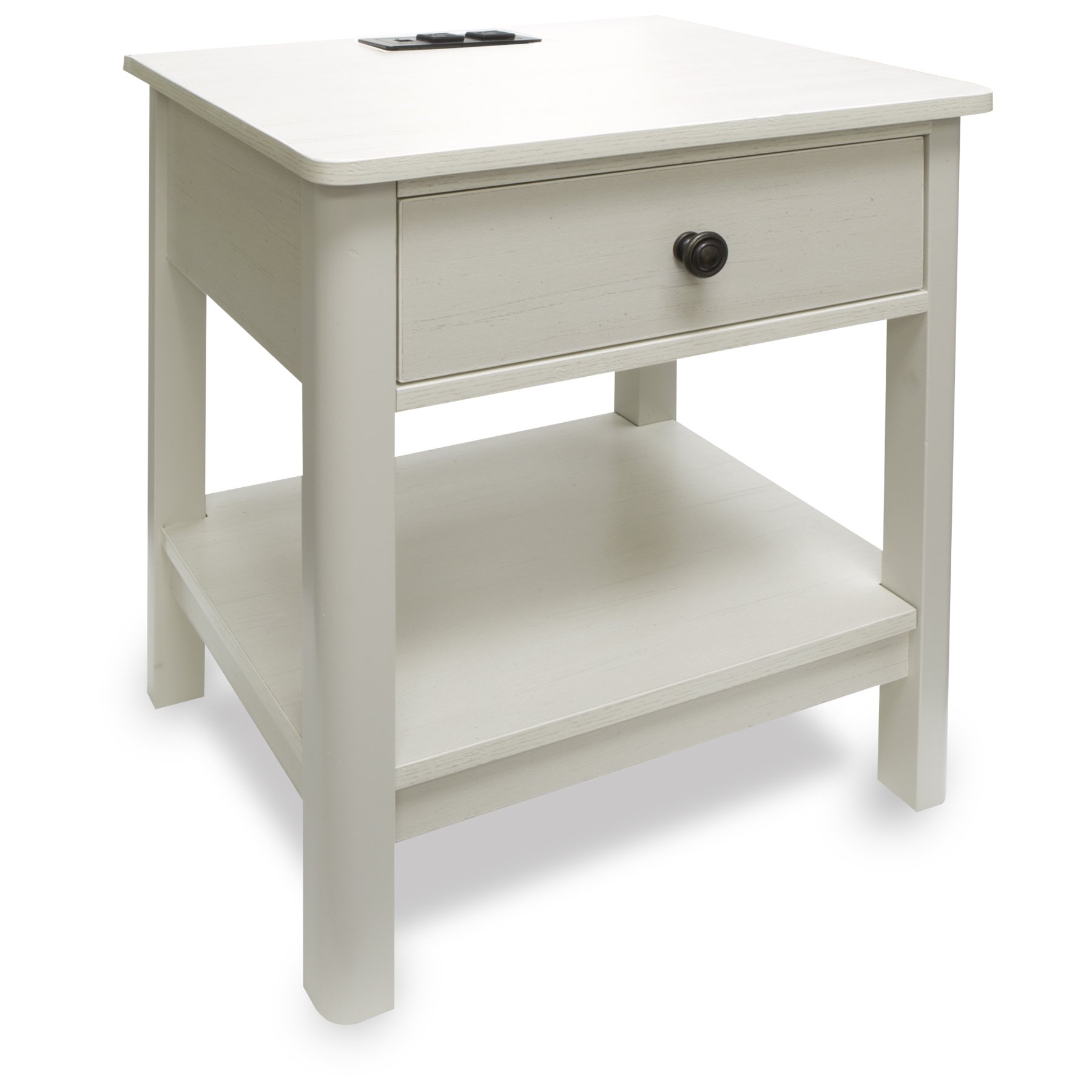 DecorTech Traditional Rectangular End Table with AC Power and USB Charging Ports. White