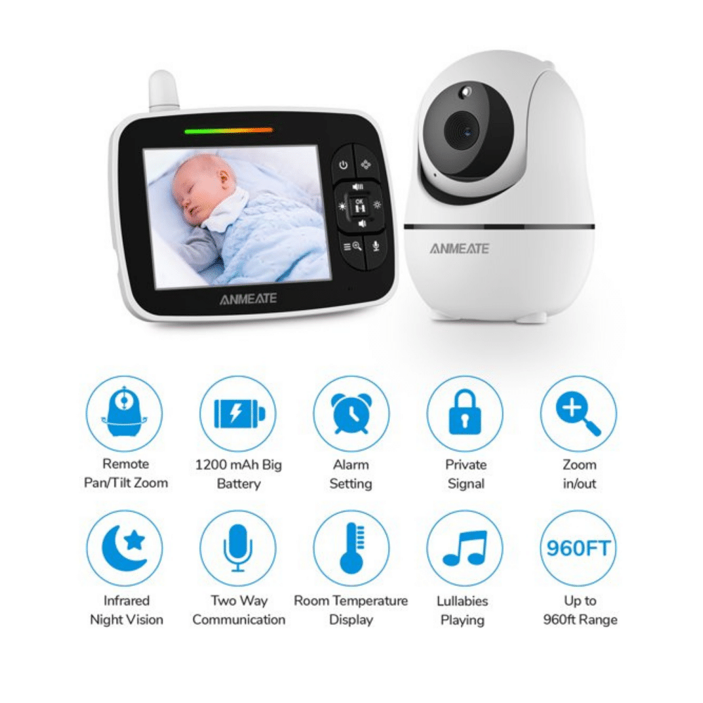 Anmeate 3.5 Large Display Video Baby Monitor With Remote Pan-Tilt-Zoom Camera
