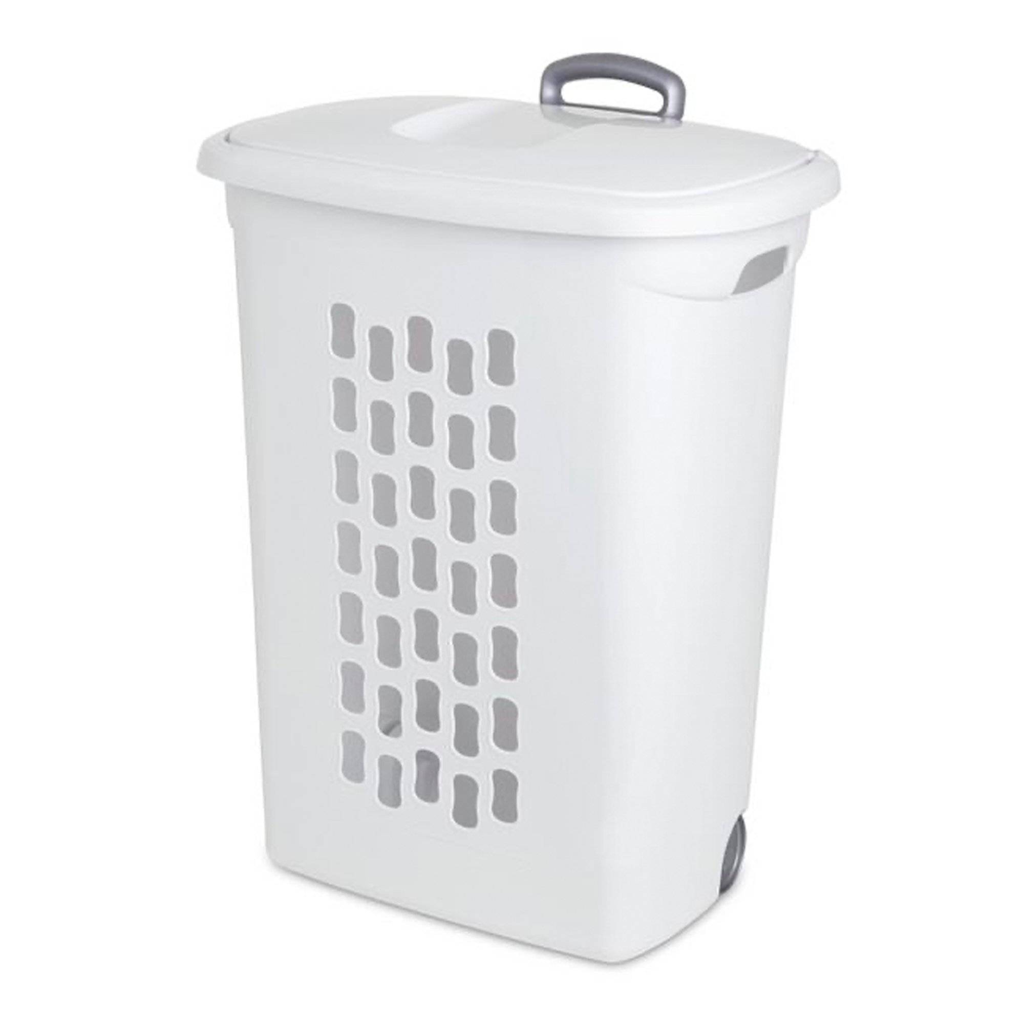Sterilite White Laundry Hamper With Lift-Top. Wheels. and Pull Handle (6 Pack)