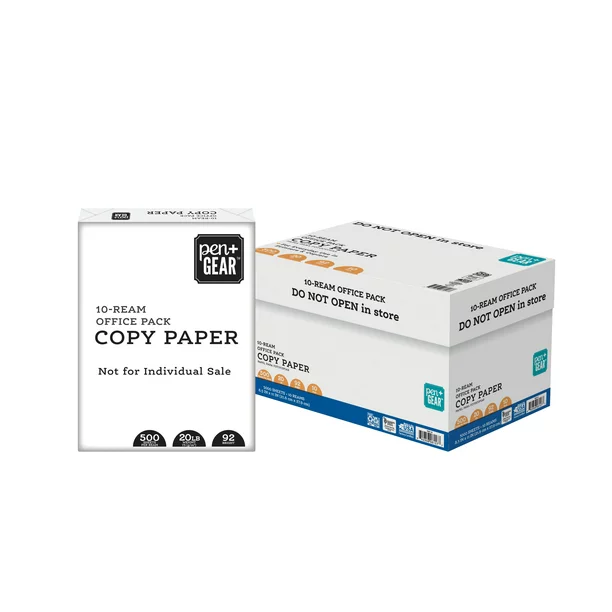 Pen+Gear Copy Paper. 8.5″ x 11″. 92 Bright. 20 lb.. 10 Reams (5.000 Sheets)