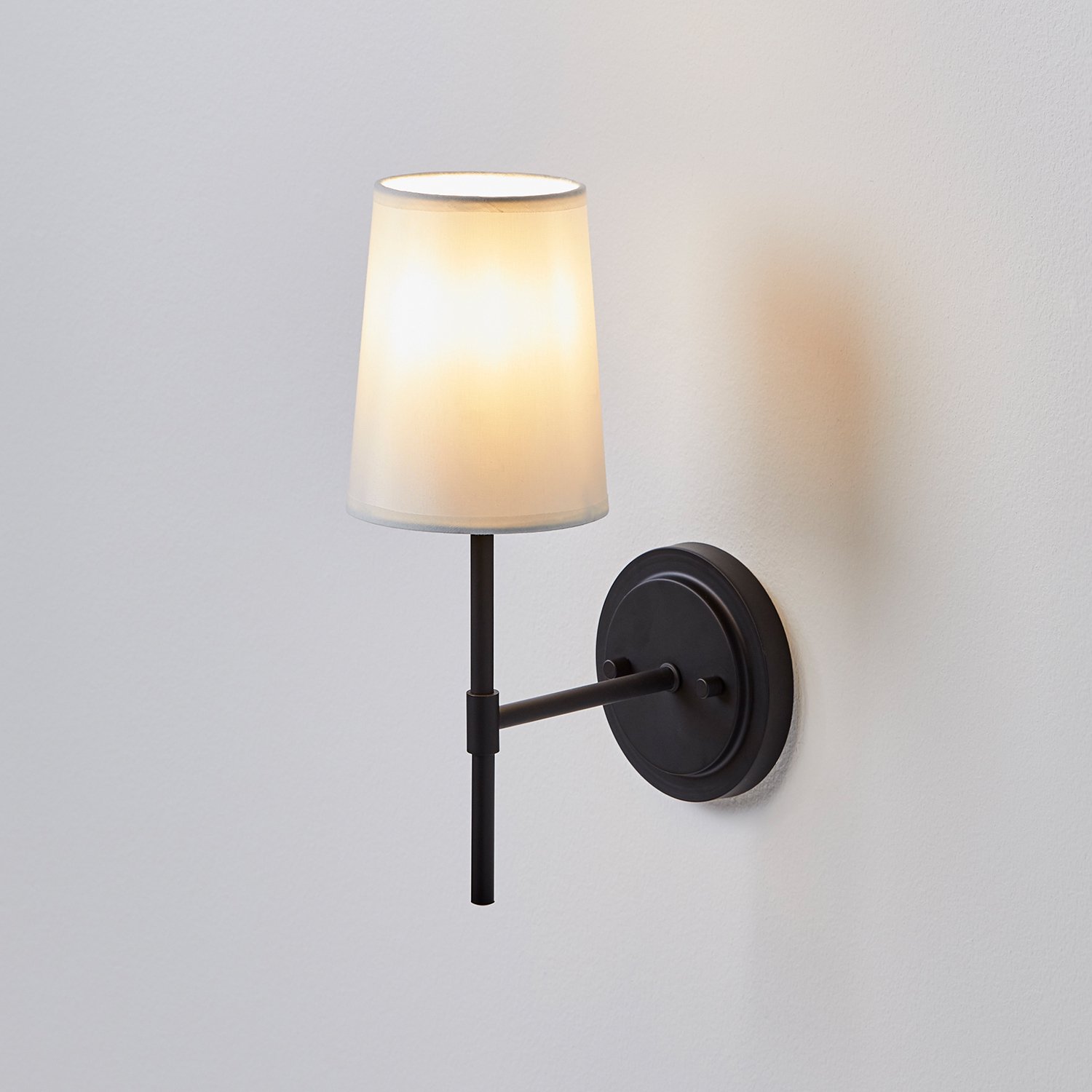 Better Homes & Gardens 1-Light Wall Sconce with Fabric Shade.Matte Black with Bulb