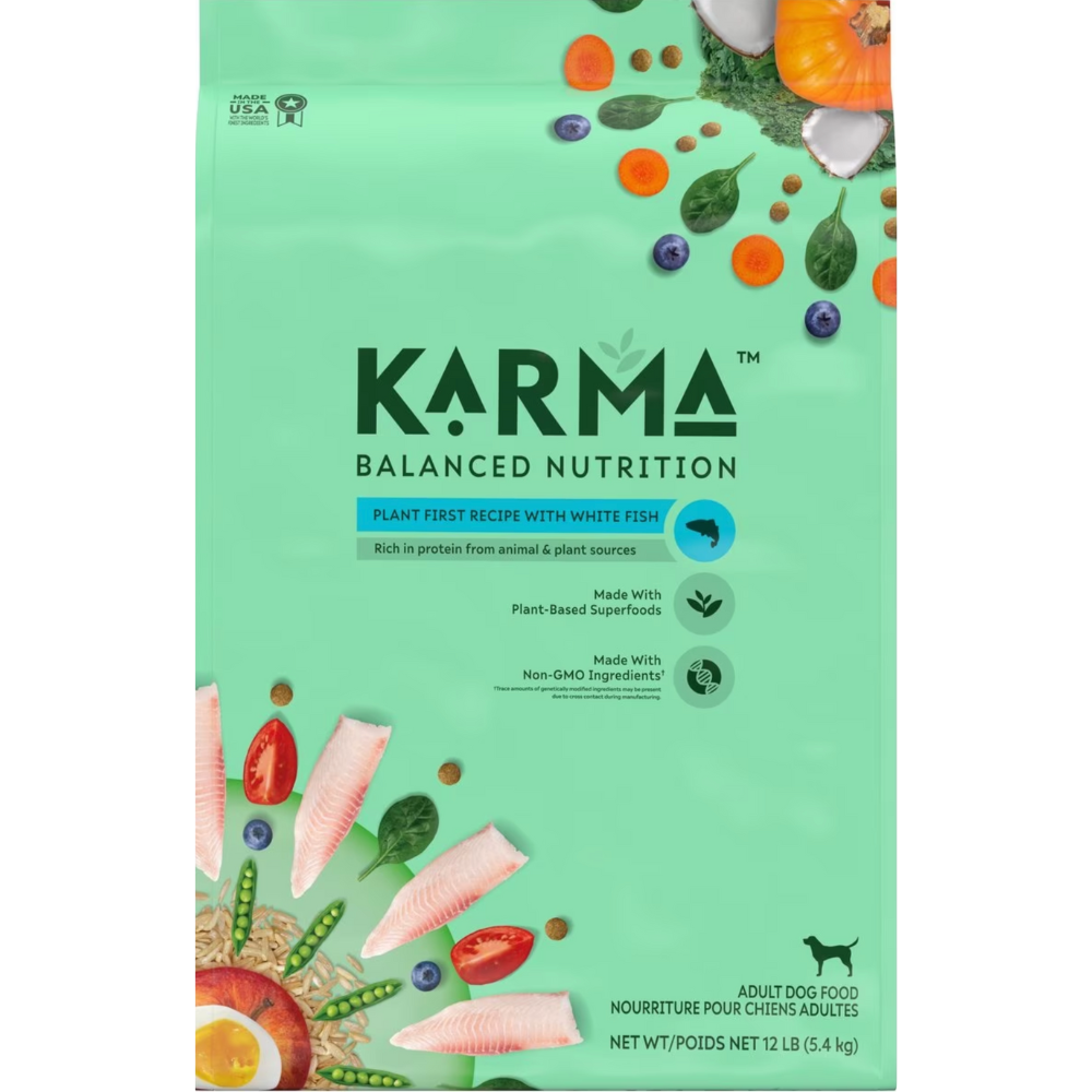 Karma Balanced Nutrition Plant First Recipe with White Fish Adult Dry Dog Food. 12-lb bag