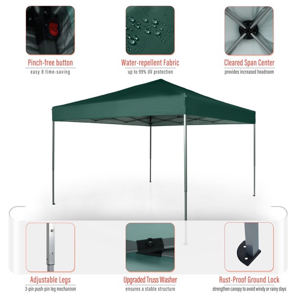 Sophia & William 10′ x 10′ Outdoor Gazebo Instant Pop Up Canopy Tent With Wheeled Bag - Green