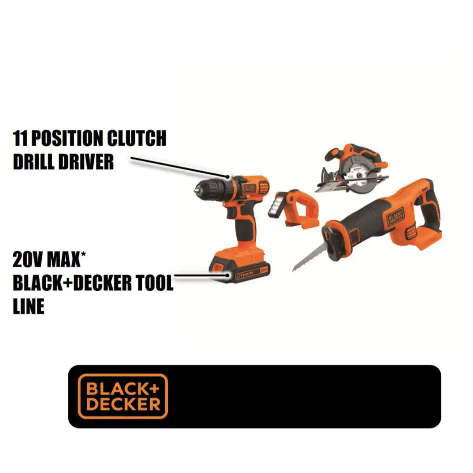 Black + Decker 20-Volt Max Lithium-Ion Cordless Combo Kit (4-Tool) with (2) Batteries 1.5Ah & Charger (BD4KITCDCRL)