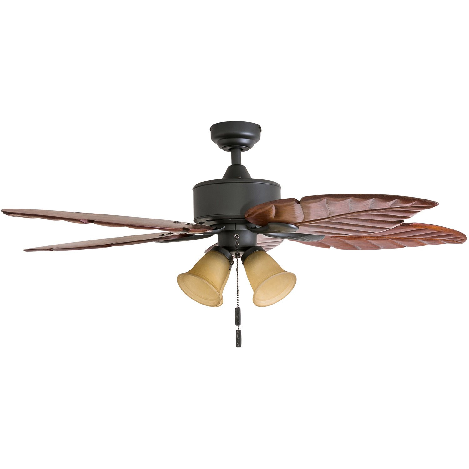 Honeywell Royal Palm 52-Inch Bronze Tropical LED Ceiling Fan with Light. Hand Carved Blades