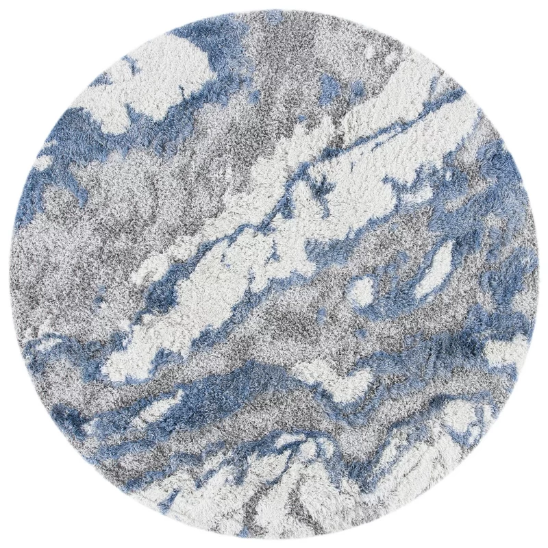 Rosecliff Heights Tristan Machine Woven/Power Loomed Performance Gray/Blue Rug. Round 10′