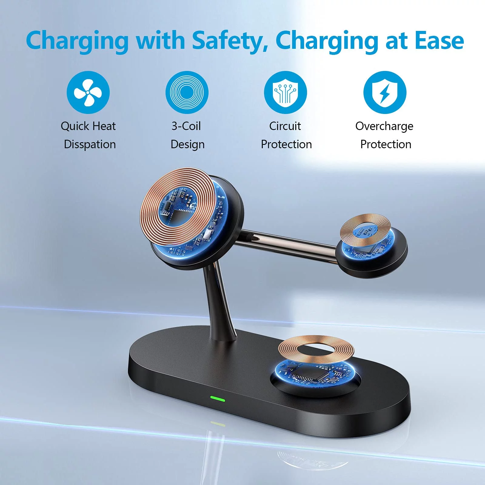 UUTO 5-in-1 Magnetic Wireless Charger. 15W Fast Wireless Charging Station with QC 3.0 Adapter