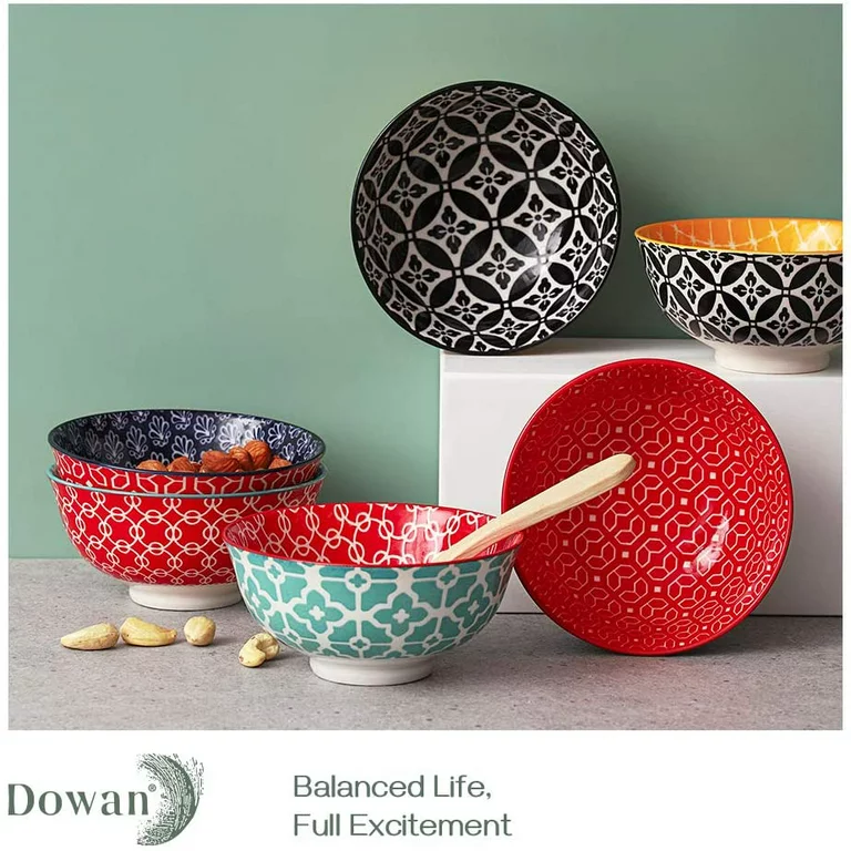 Dowan Dessert Bowls. Colorful Ceramic Ice Cream Bowls. 10 Oz Cute Small Snack Bowls. Set of 6