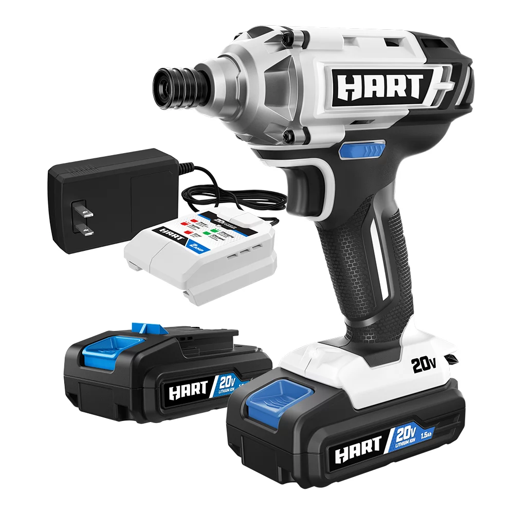 Hart 20-Volt Cordless Impact Driver Kit. (2) 20-Volt 1.5Ah Lithium-Ion Battery