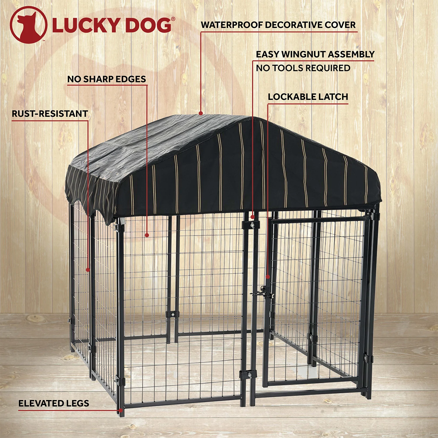 Lucky Dog 4′ x 4′ x 4.5′ Uptown Welded Wire Dog Kennel w/ Waterproof Cover