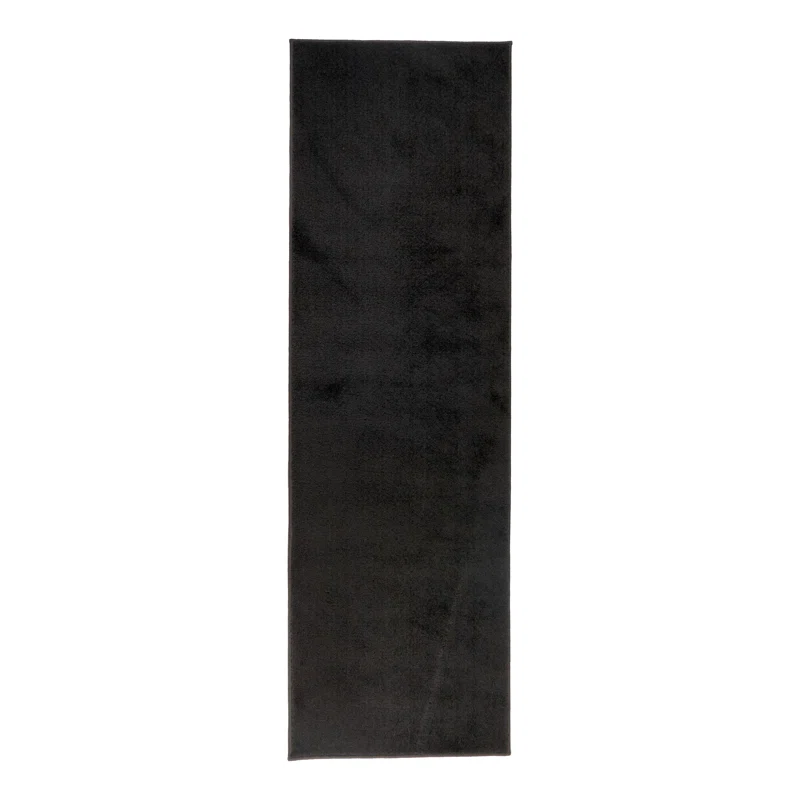 Ebern Designs Solid Color Black Slip Resistant Medium Pile Rug. Runner 2-2″ x 33′