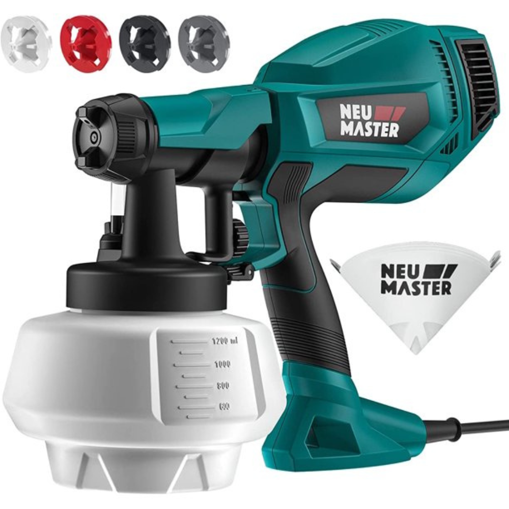 Neu Master HVLP Electric Spray Paint Gun. 1200ML Container/4 Nozzles/3 Patterns Upgraded Paint Sprayer