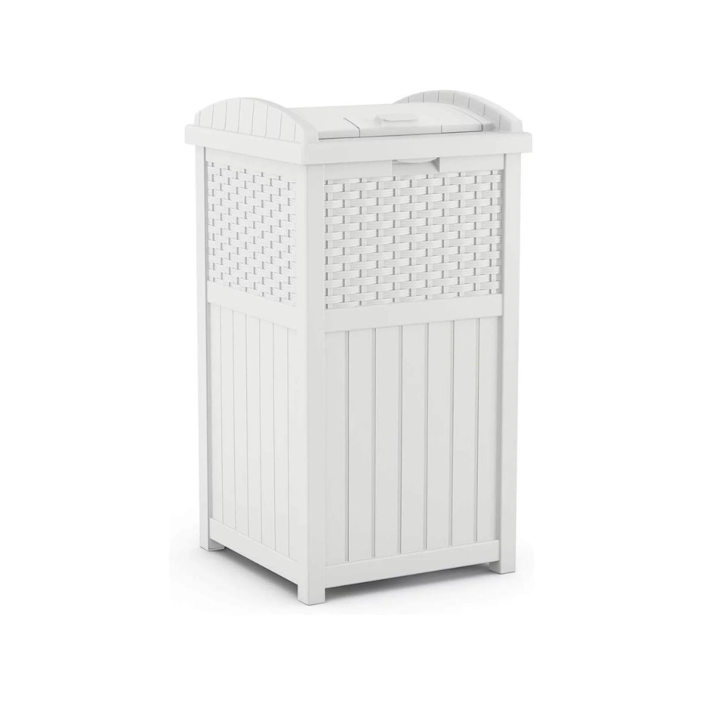 Suncast 33 gal Outdoor Decorative Garbage Can. White