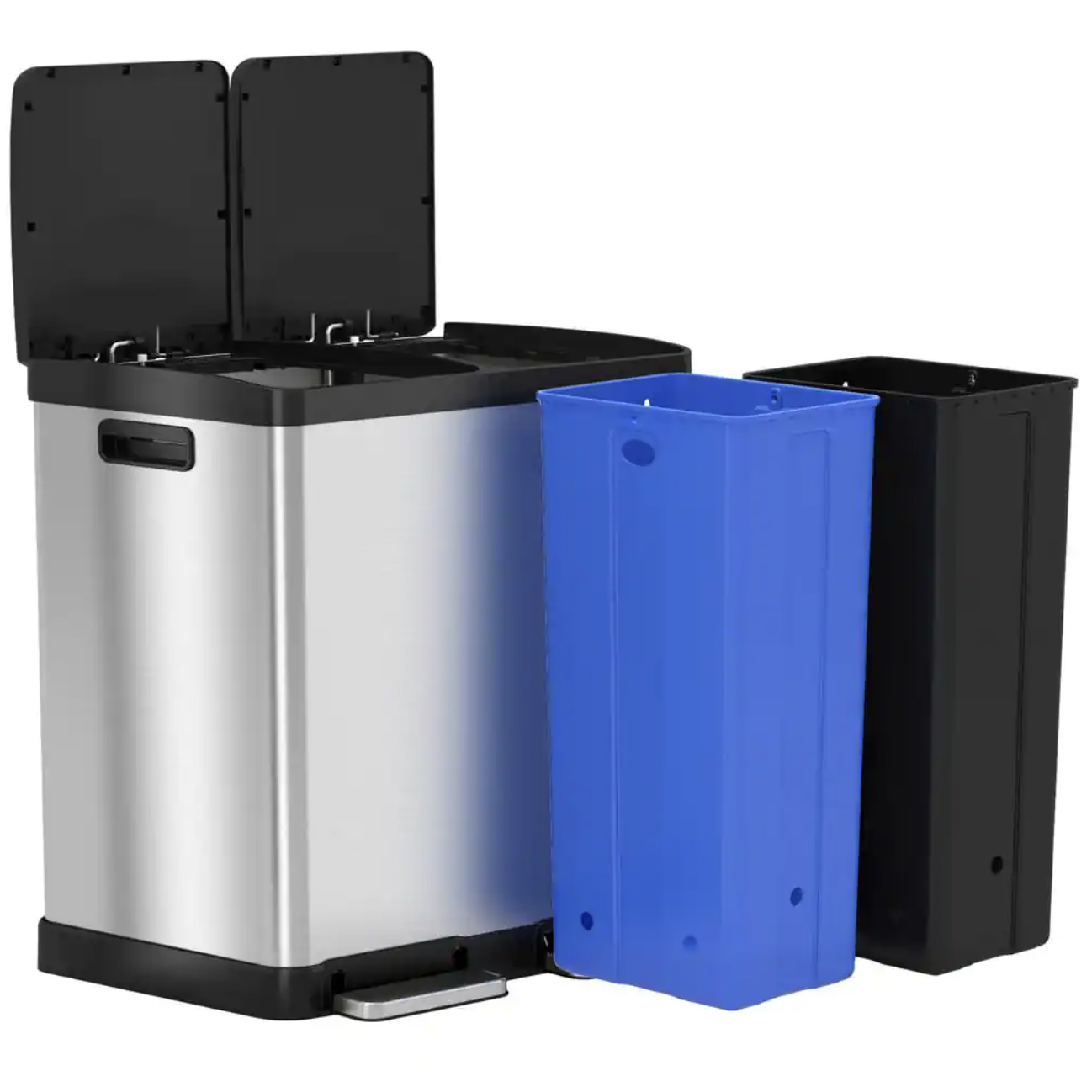 iTouchless SoftStep 16 Gal. Stainless Steel Step Trash Can and Recycle Bin Combo Unit with Removable Inner Bins