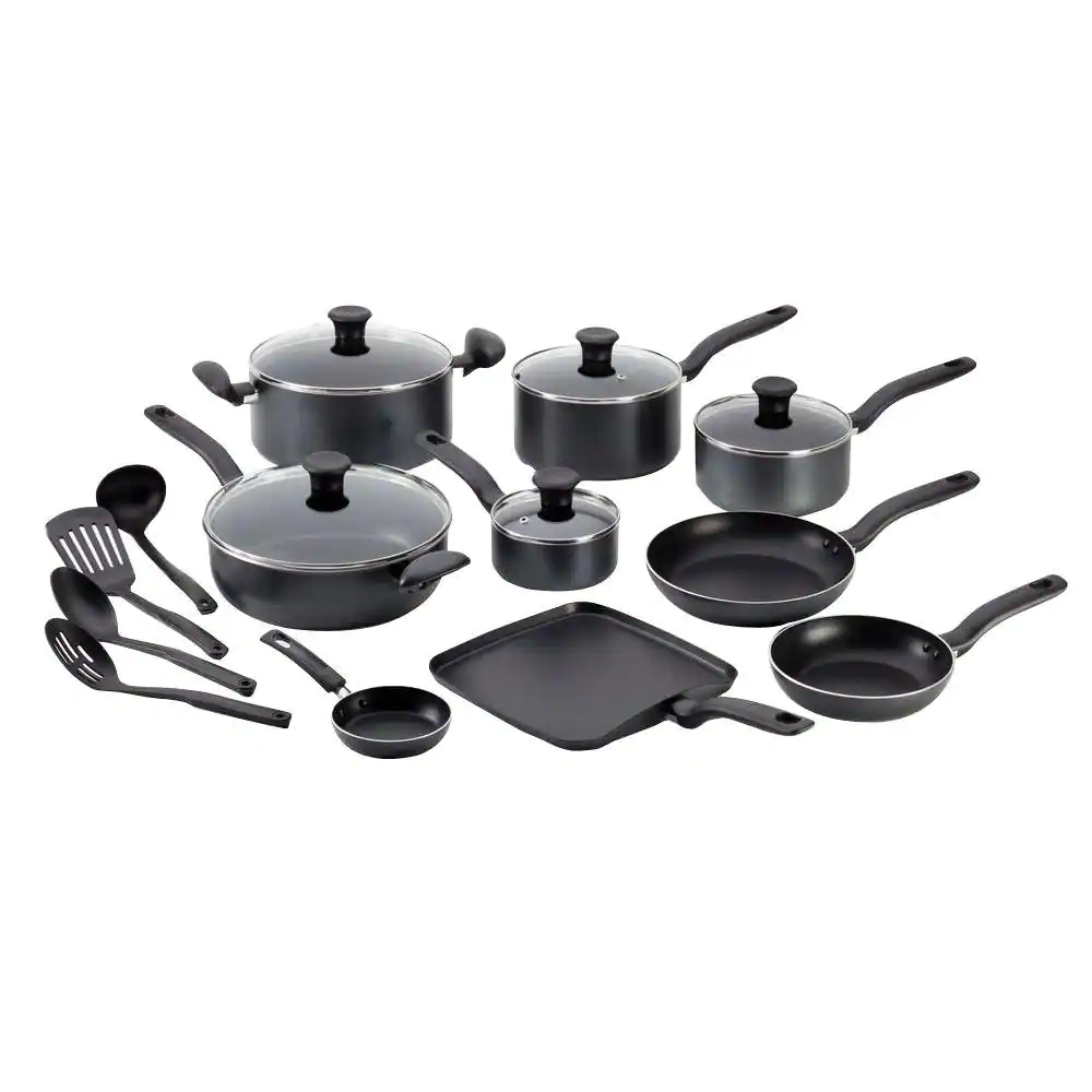 T-Fal Initiatives 18-Piece Aluminum Ceramic Nonstick Cookware Set In Grey
