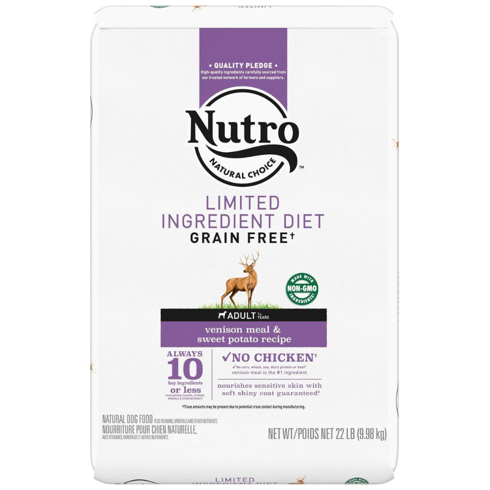 Nutro Limited Ingredient Diet Sensitive Support with Real Venison Meal & Sweet Potato Grain-Free Adult Dry Dog Food. 22-lb bag