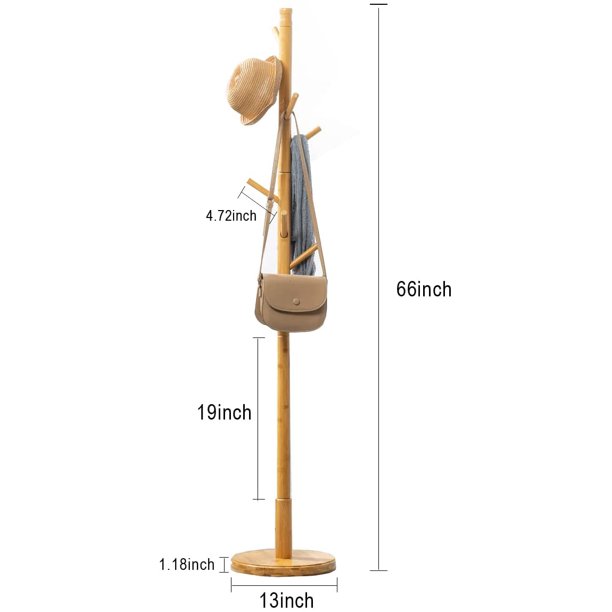 Maydear Bamboo Coat Rack. Floor Standing Wooden Coat Rack Tree with Solid Round Base. Freestanding Coat Rack