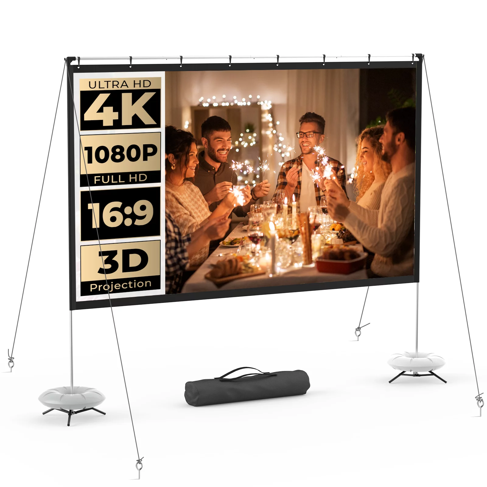 Wewatch 120-In Foldable Projection Screen with Stand 16:9. 4K HD Outdoor Movies Screen with Carry Bag