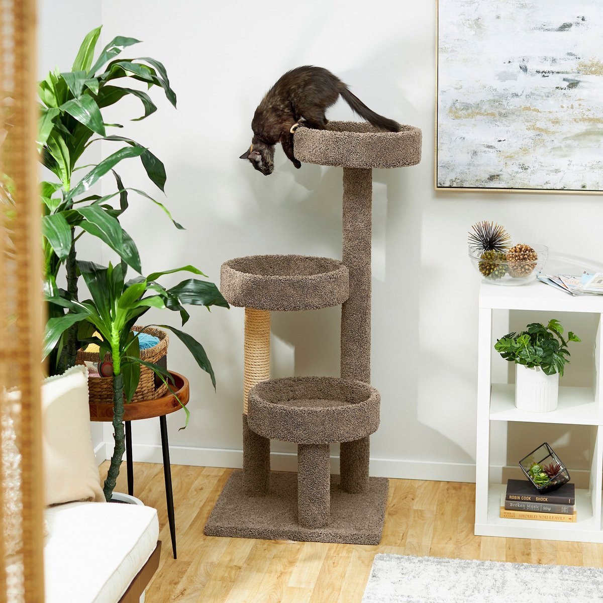 Frisco 50-in Real Carpet Wooden Cat Tree. Gray