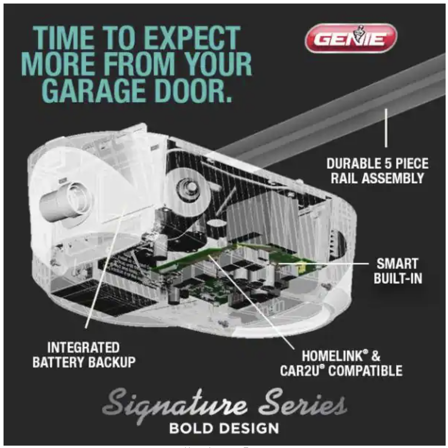 Genie Signature Series 1 HP. Belt Drive Smart Garage Door Opener with Battery Backup (7155D-TSV)