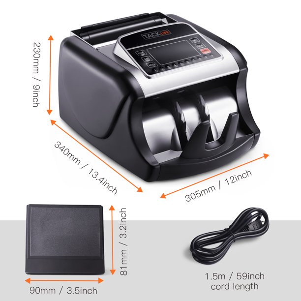 Tacklife Money Counter with UV/MG/IR Detection. Counterfeit Bill Detection. Batch Mode -Black