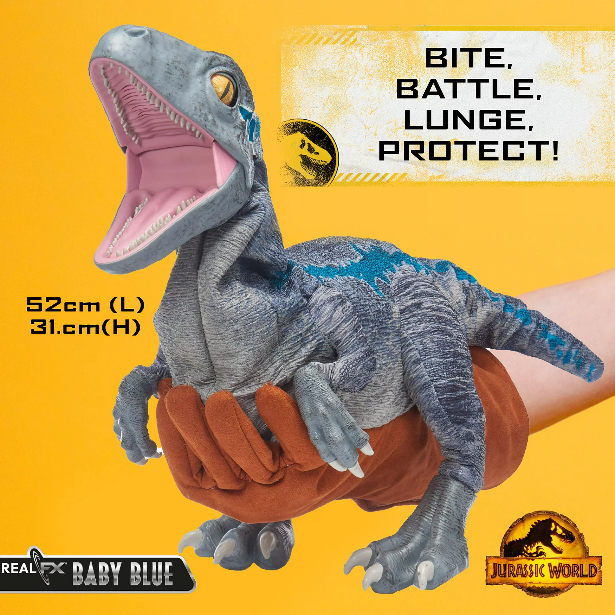 Jurassic World REALFX Baby Blue. Hyper-Realistic Dinosaur Animatronic Puppet Toy. Life-like Movements and Real Movie Sounds