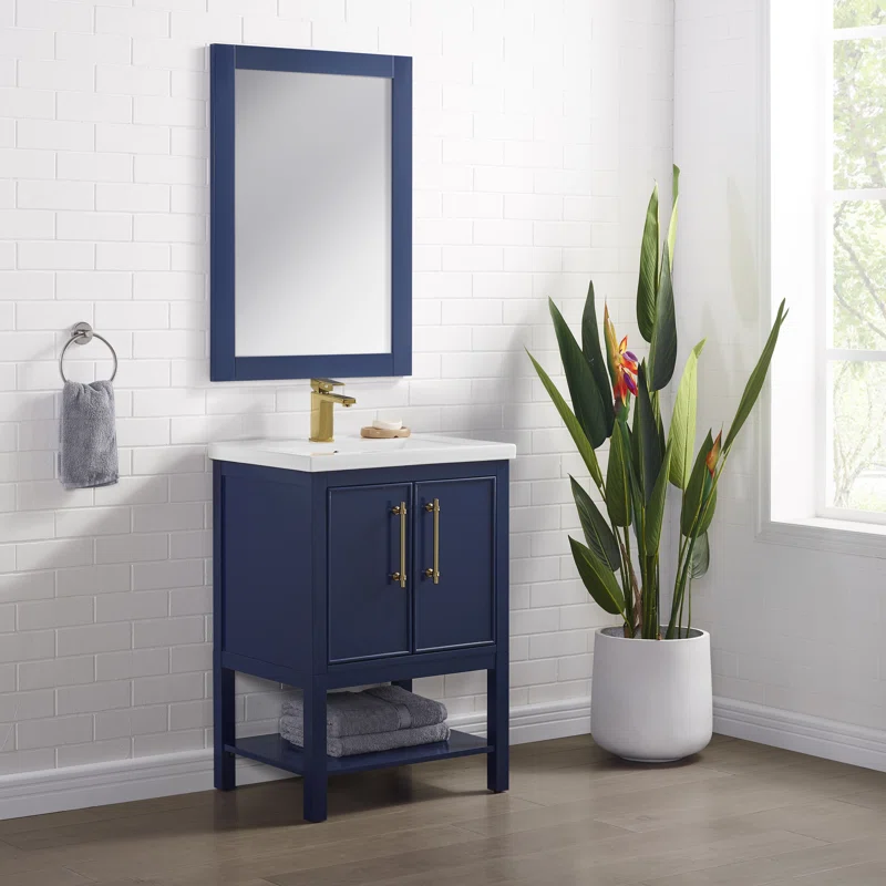Sand & Stable Jewell 24.425” Free-standing Single Bathroom Vanity. Navy Blue