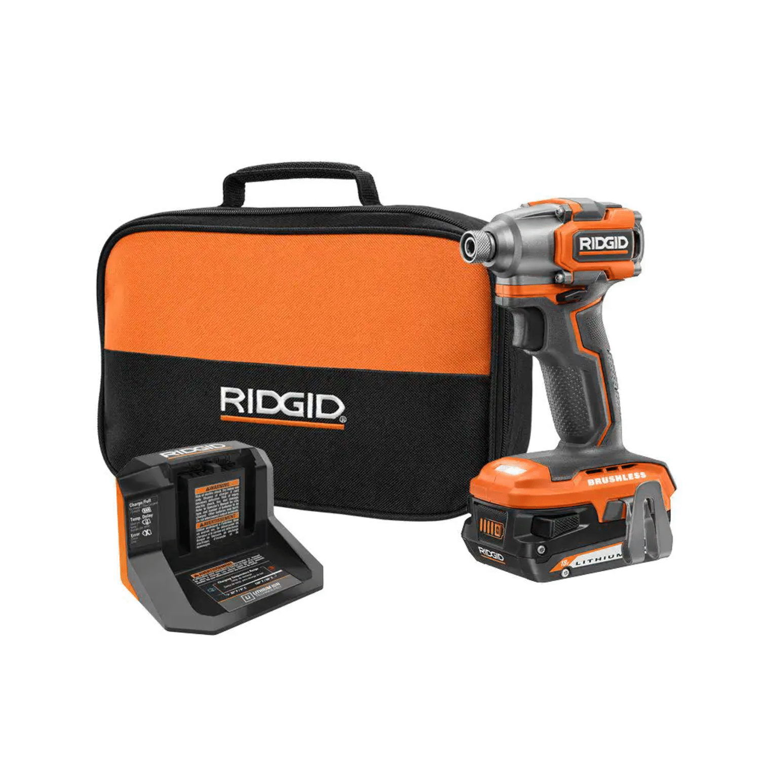 Ridgid R8723K 18V SubCompact Brushless Cordless Impact Driver Kit with (1) 2.0 Ah Battery. Charger & Bag