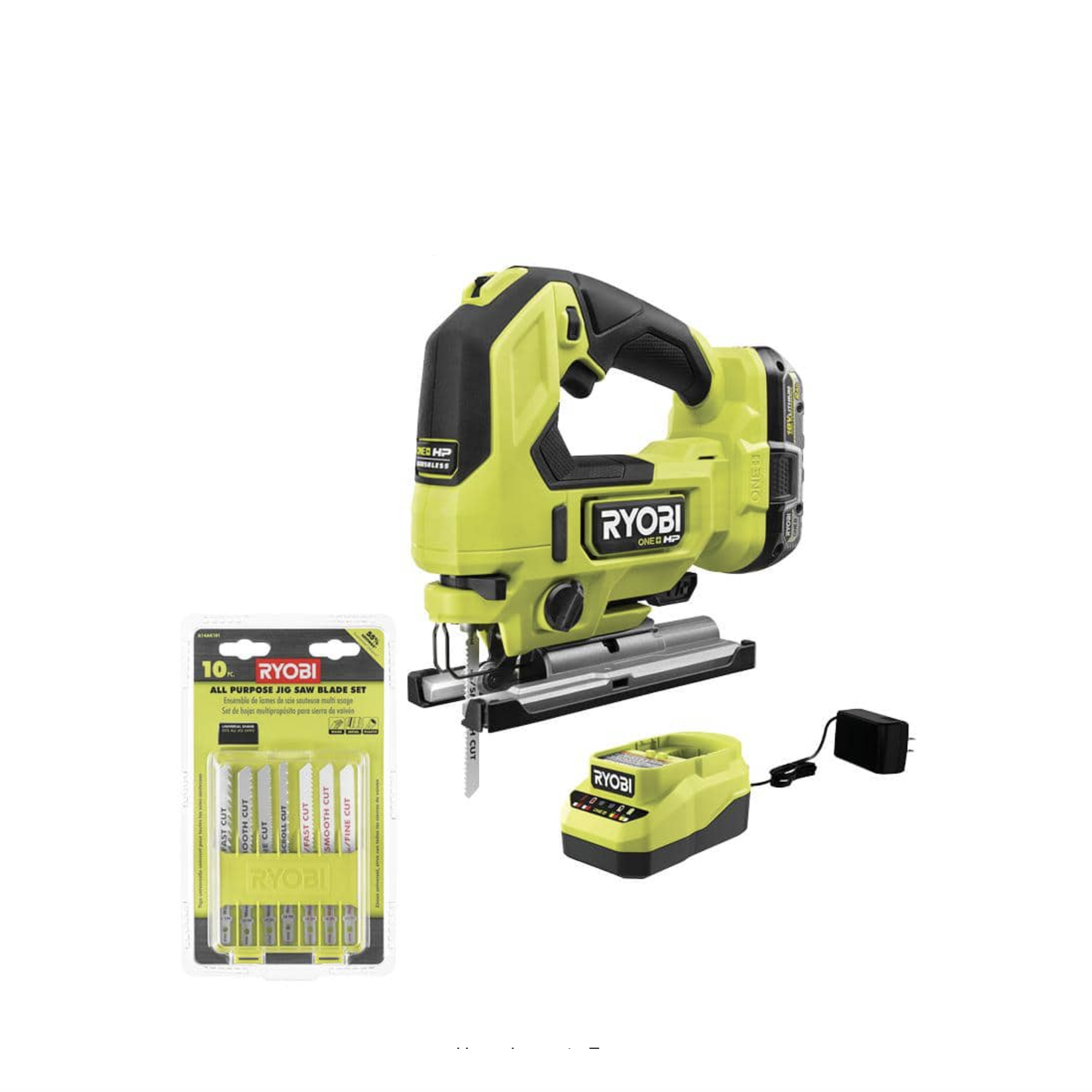 Ryobi One+ HP 18V Brushless Cordless Jig Saw Kit w/ 2.0 Ah High Performance Battery. Charger & (10-Piece) Jig Saw Blade Set