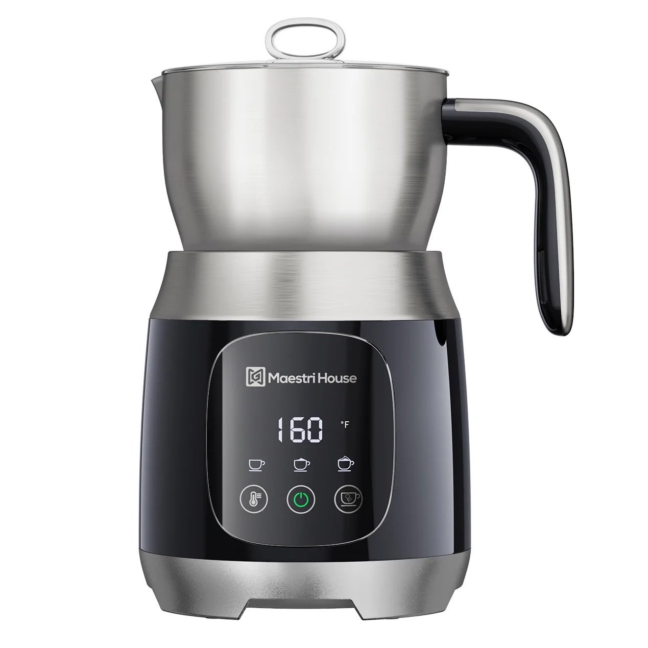 Maestri House 21 Oz Variable Temp and Froth Thickness Milk Frother and Steamer. Smart Touch Control. Carbonado Black