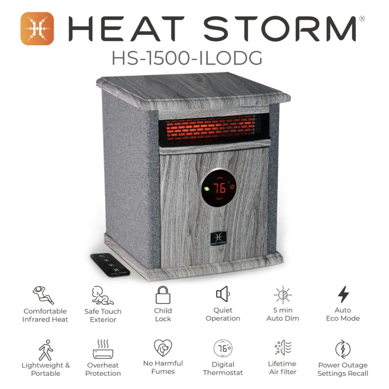 Heat Storm 1500-Watt Logan Deluxe Portable Electric Infrared Space Heate. Grey