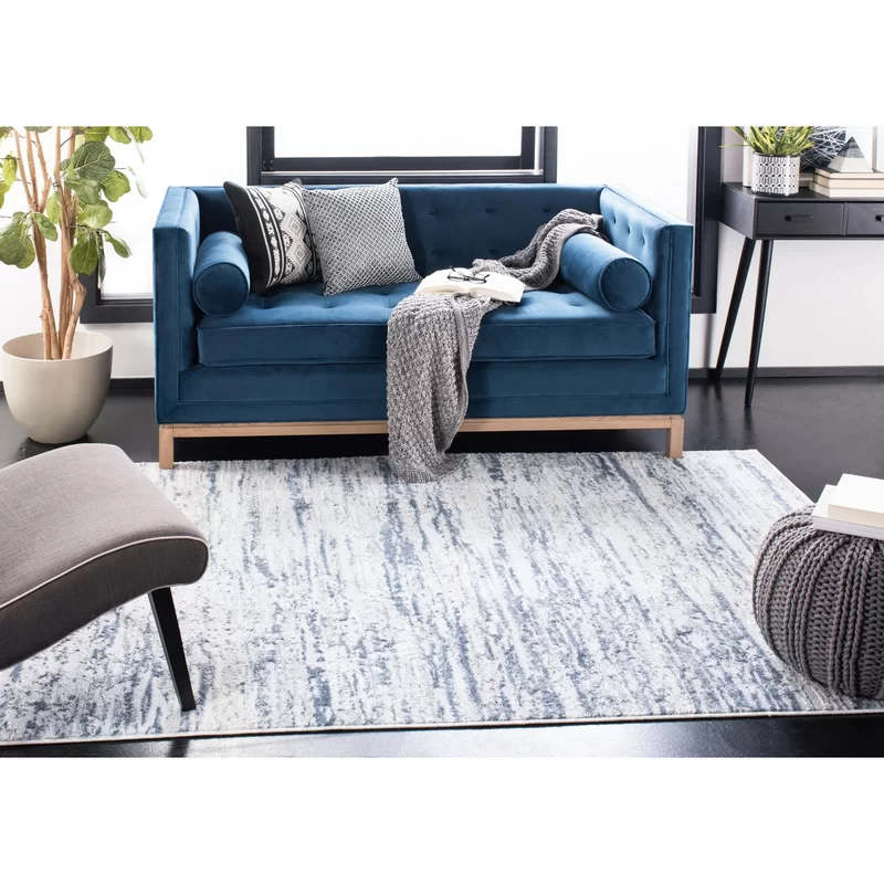 Highland Dunes Greely Machine Woven / Power Loomed Navy/Gray Rug