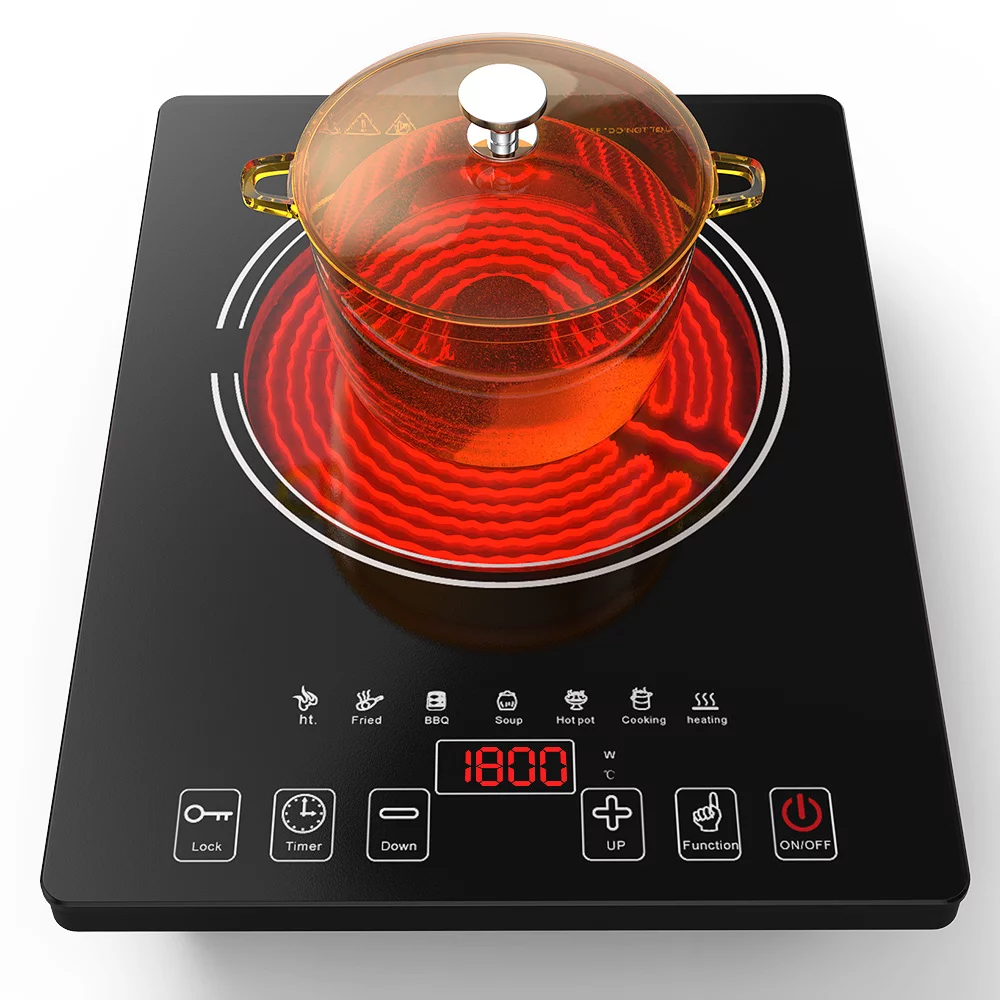 QTYANCY Electric Cooktop. Portable Induction Cooktop 1800W with LED Sensor Touch Screen
