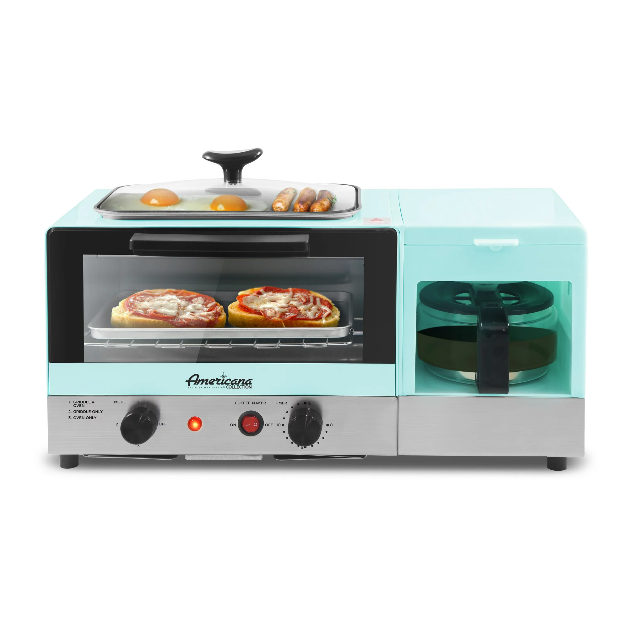 Americana Collection By Elite Collection 3-In-1 Multifunctional Breakfast Center. Toaster Ovens. XL