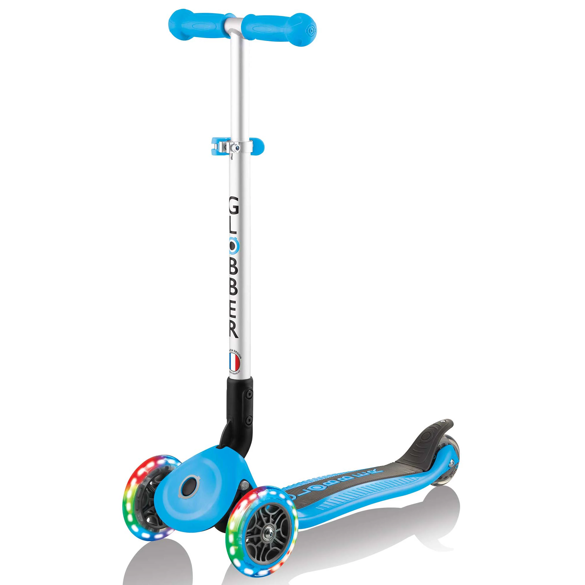 Globber Primo Foldable Light Up Scooter. Sky Blue