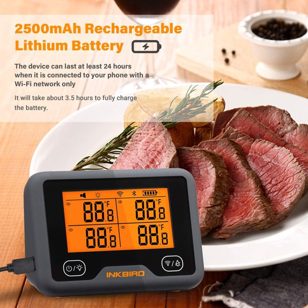Inkbird Wifi Grill Thermometer IBBQ-4T. Rechargeable Wireless BBQ Thermometer