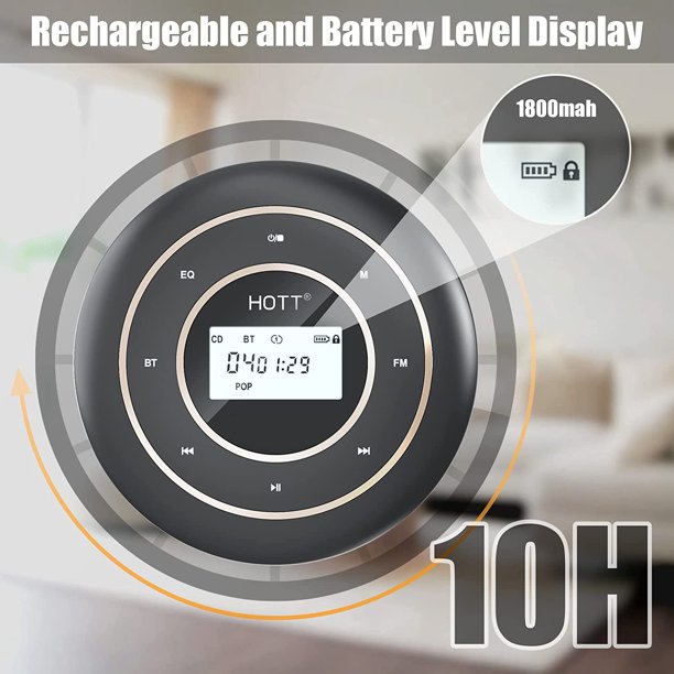 HOTT C105 Portable CD Player with HiFi Bluetooth 5.0 and FM Transmitter Rechargeable Walkman CD Player