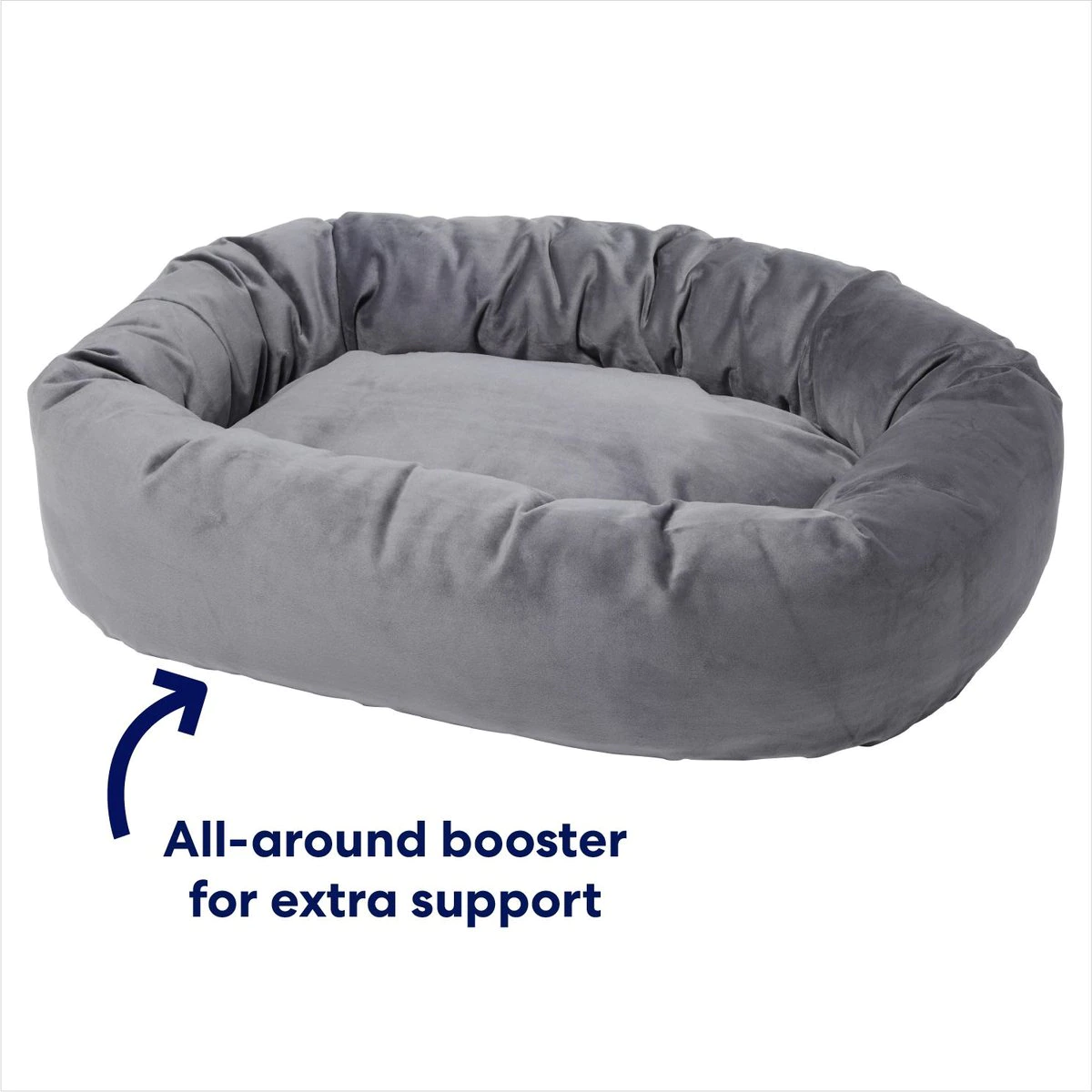 Frisco Velvet Round Bolster Dog Bed with Removable Cover. Gray