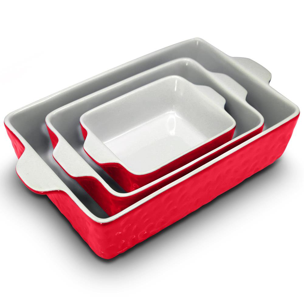 NutriChef 3 PIece Nonstick Ceramic Bakeware Set. Red